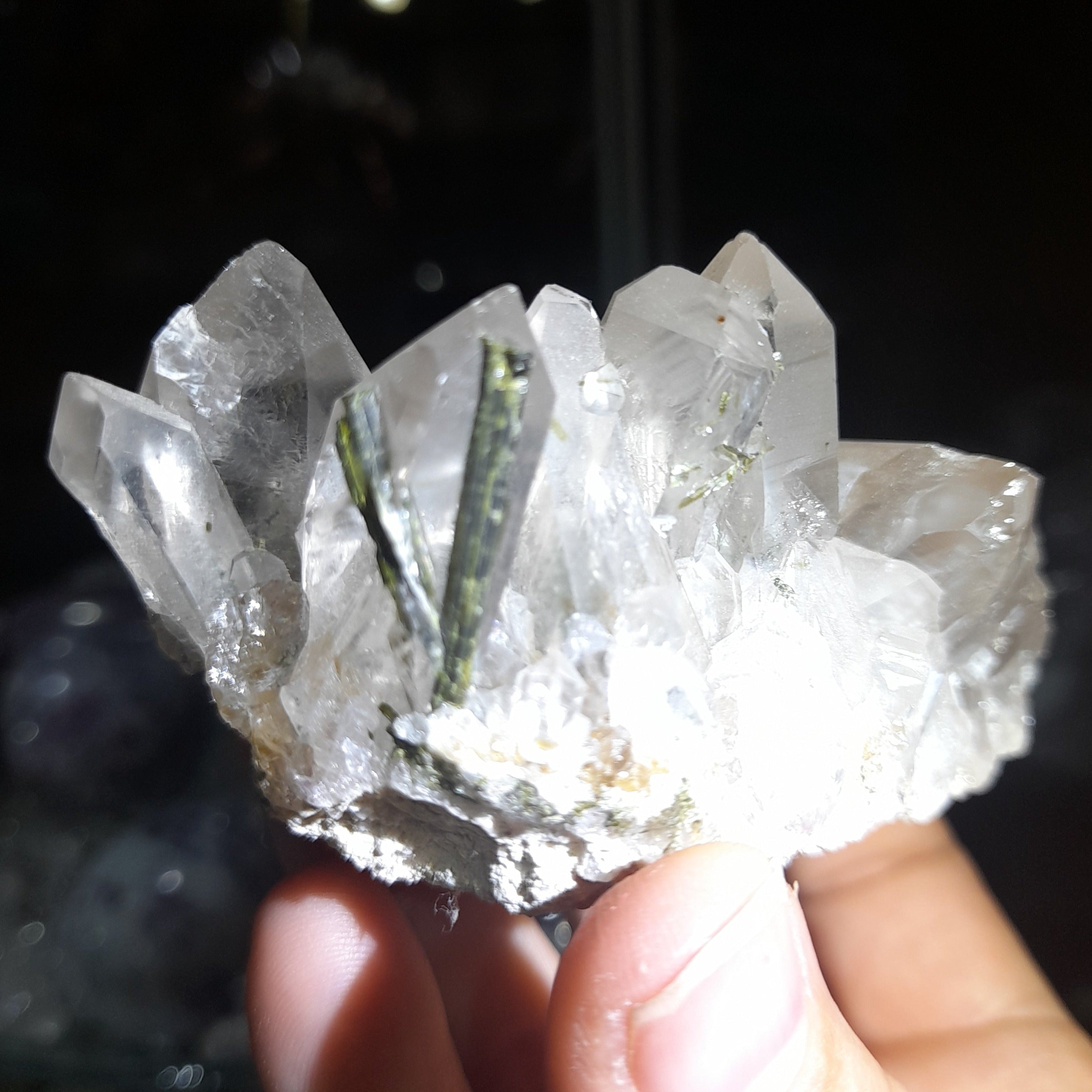Smokey Quartz with green tourmaline ~ Cluster