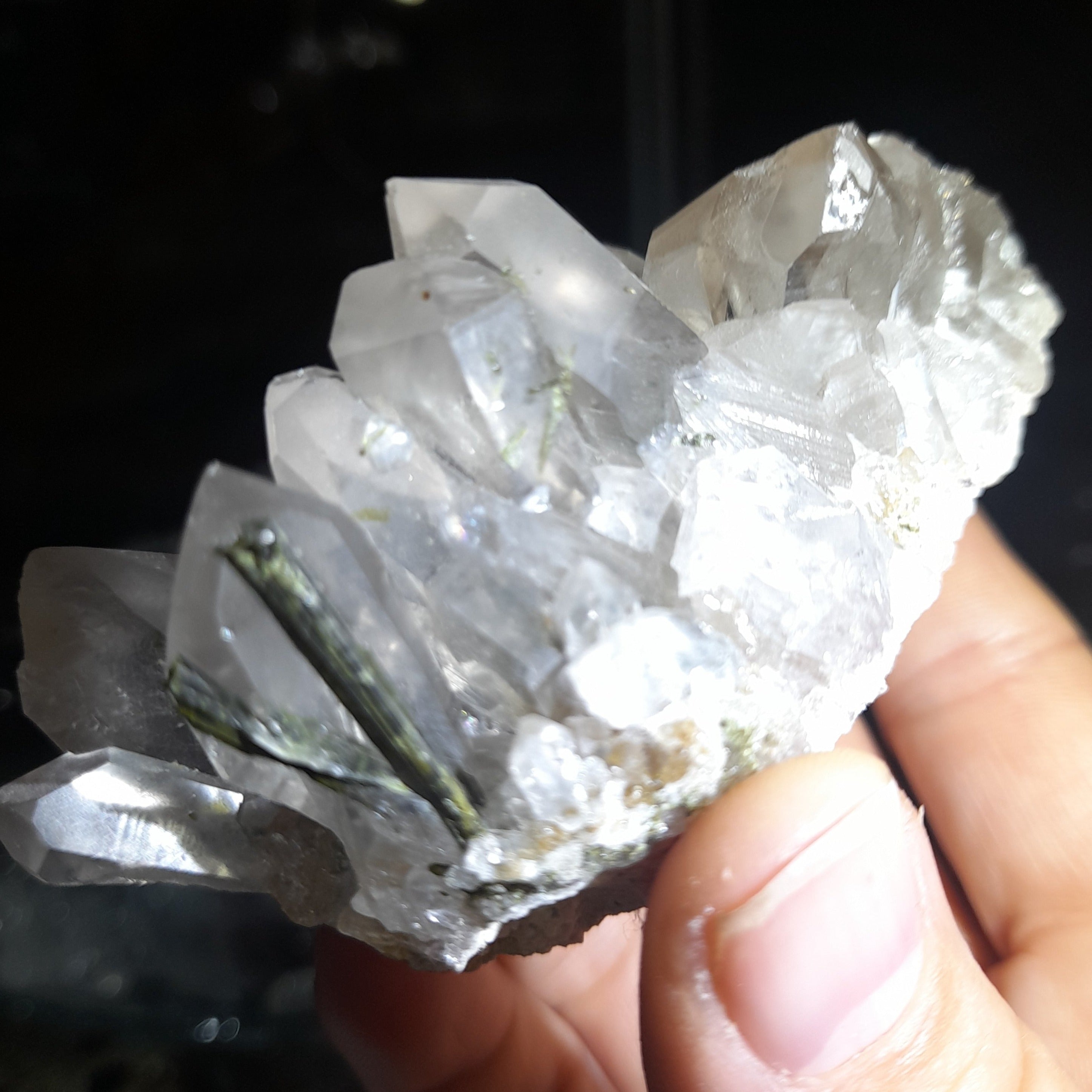 Smokey Quartz with green tourmaline ~ Cluster