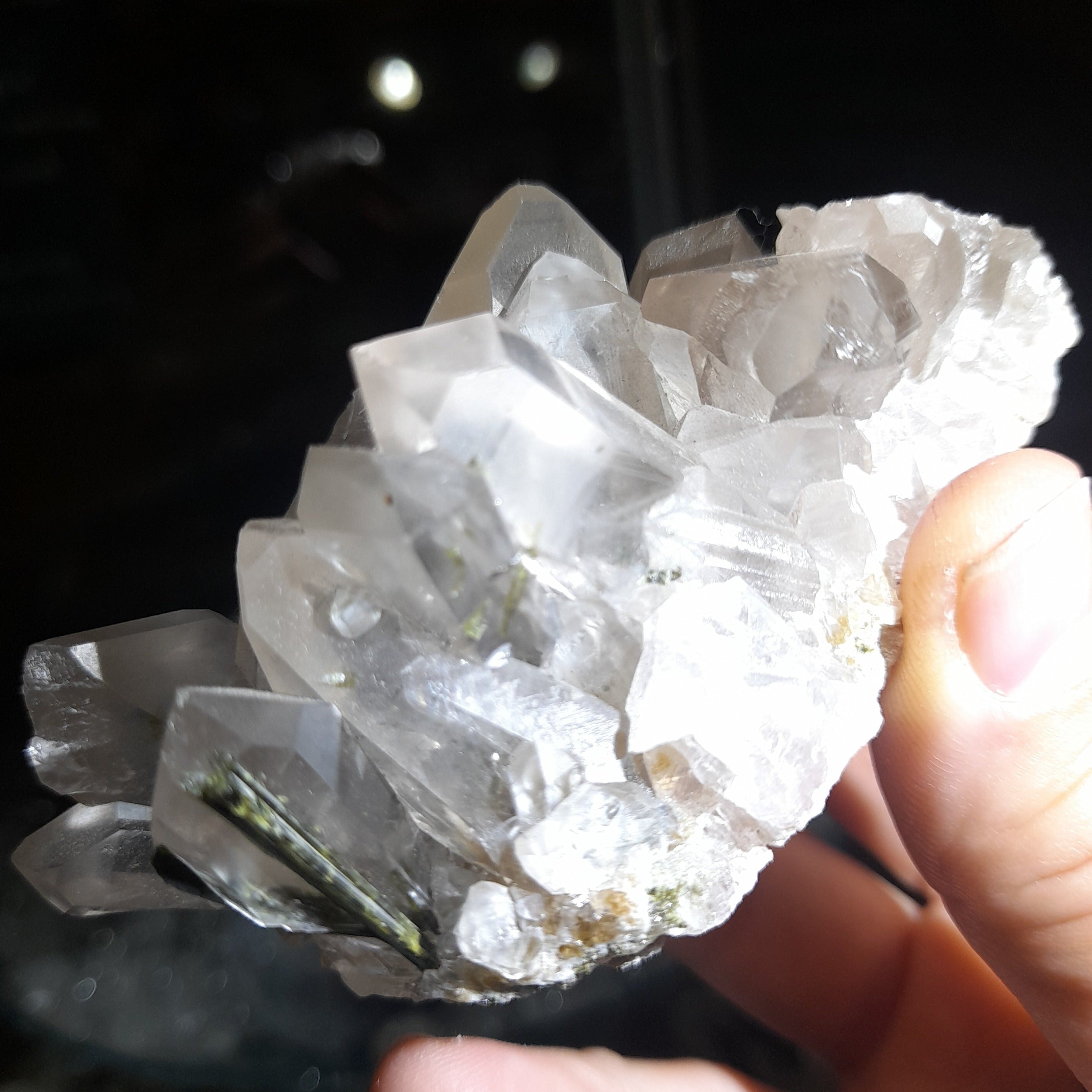 Smokey Quartz with green tourmaline ~ Cluster
