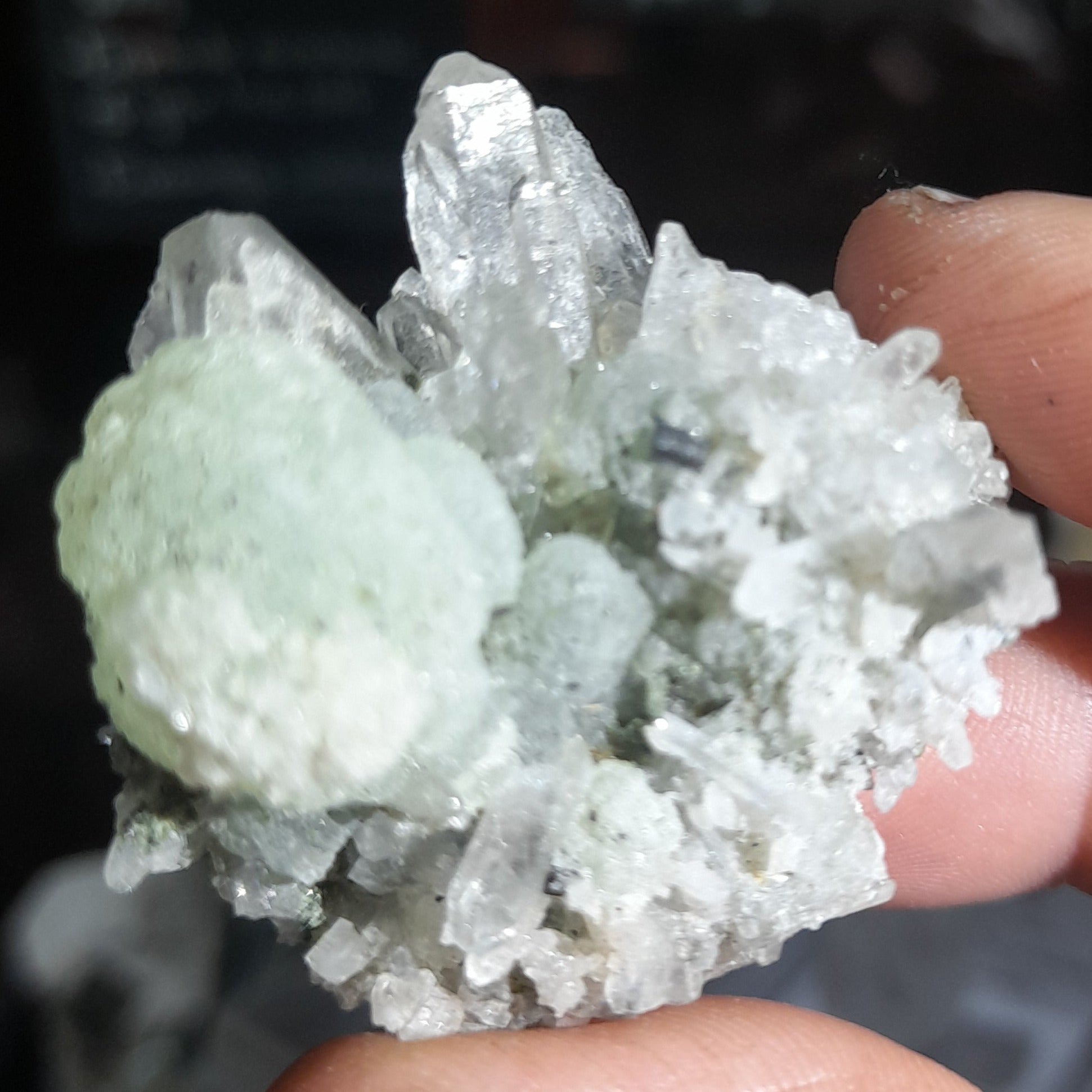 Prehnite, Clear Quartz and tourmaline