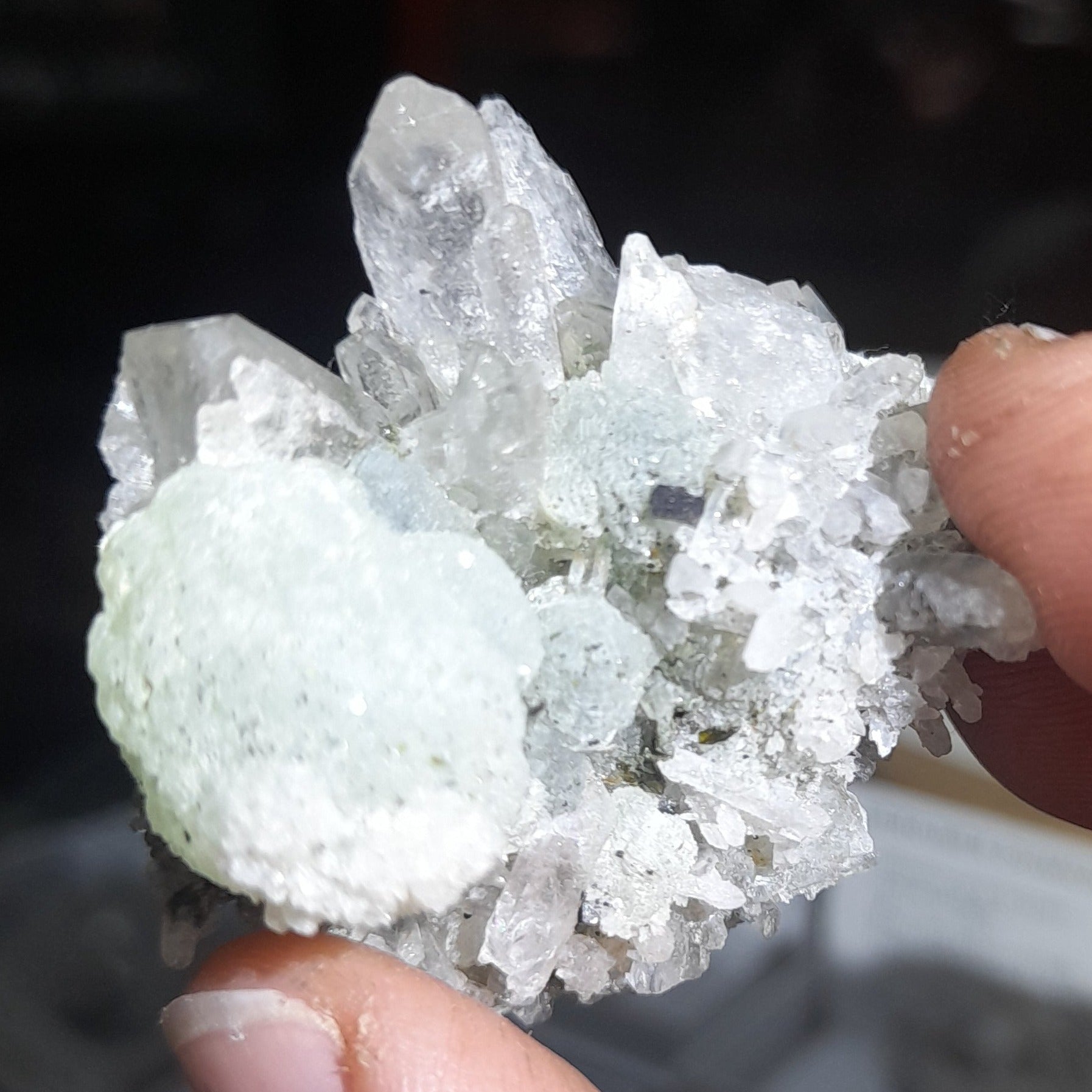Prehnite, Clear Quartz and tourmaline