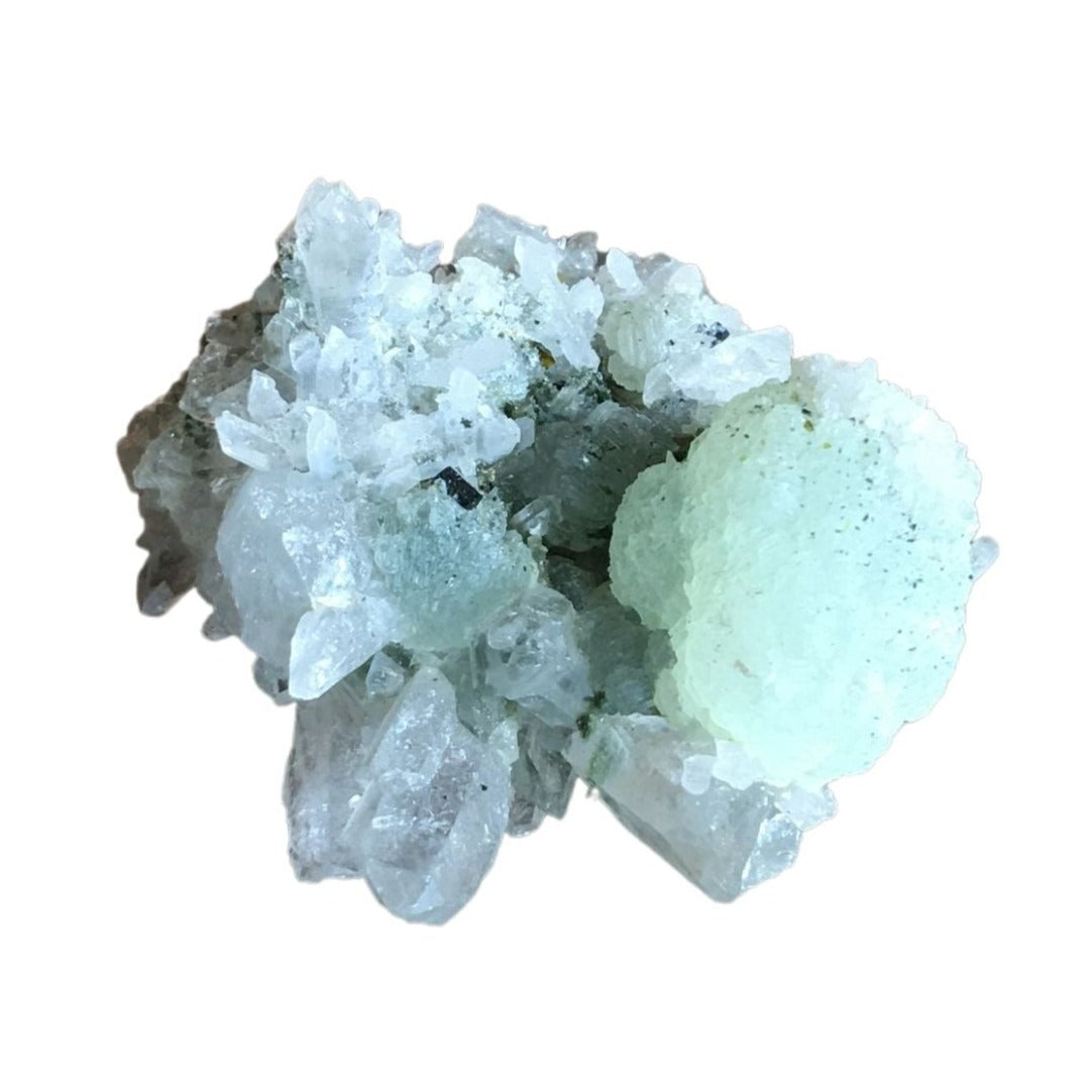 Prehnite, Clear Quartz and tourmaline